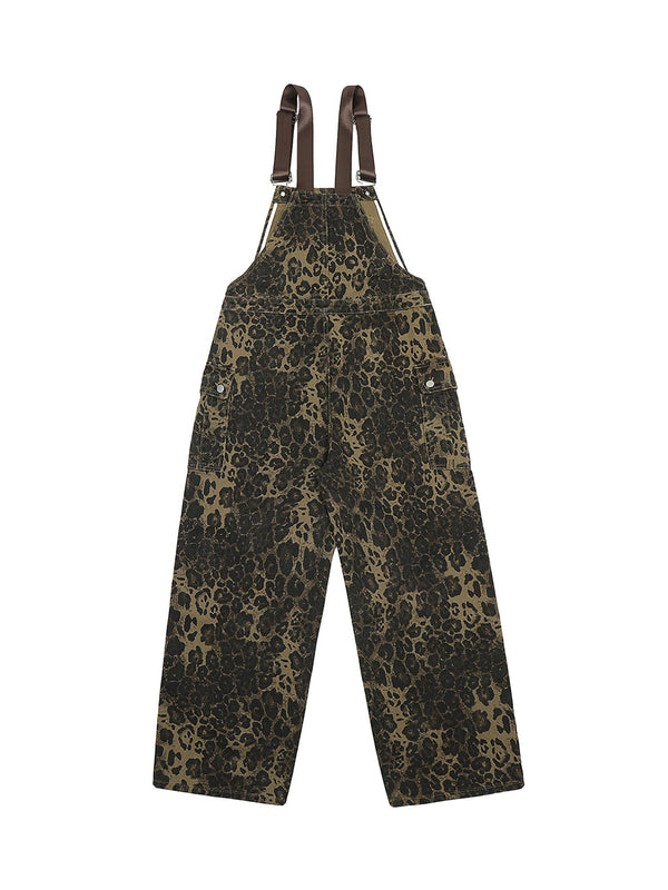 Leopard Print Street Style Workwear Overalls