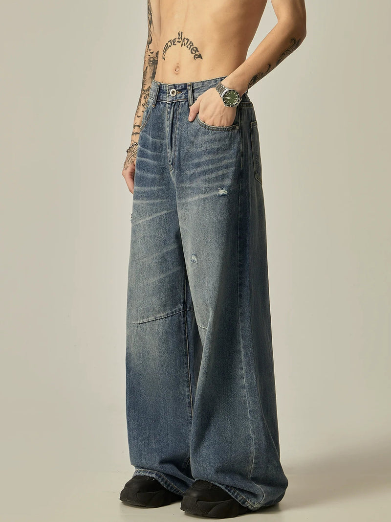 Distressed Patchwork Ultra-Wide Leg Vintage Jeans