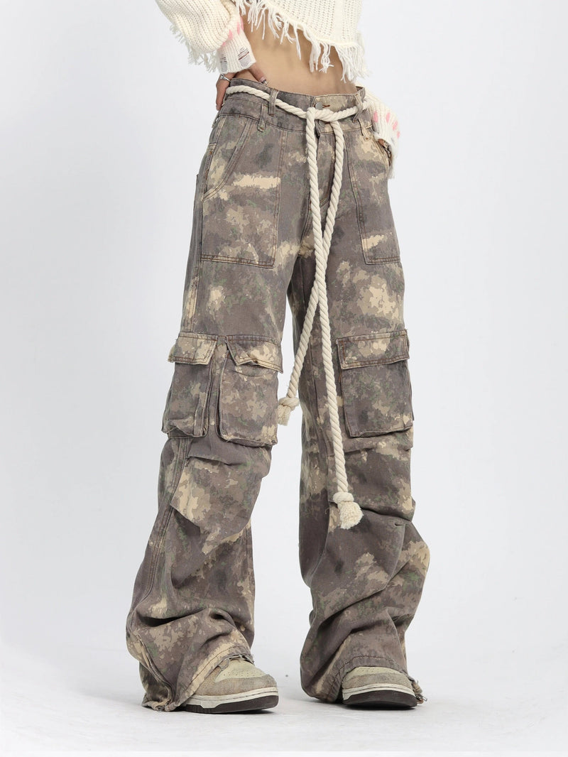 Camo Baggy Wide Leg Pockets Cargo Pants