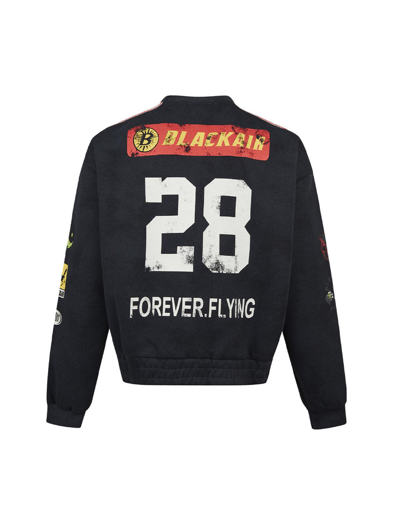 Retro Racing Style Printed Crew Neck Sweatshirt