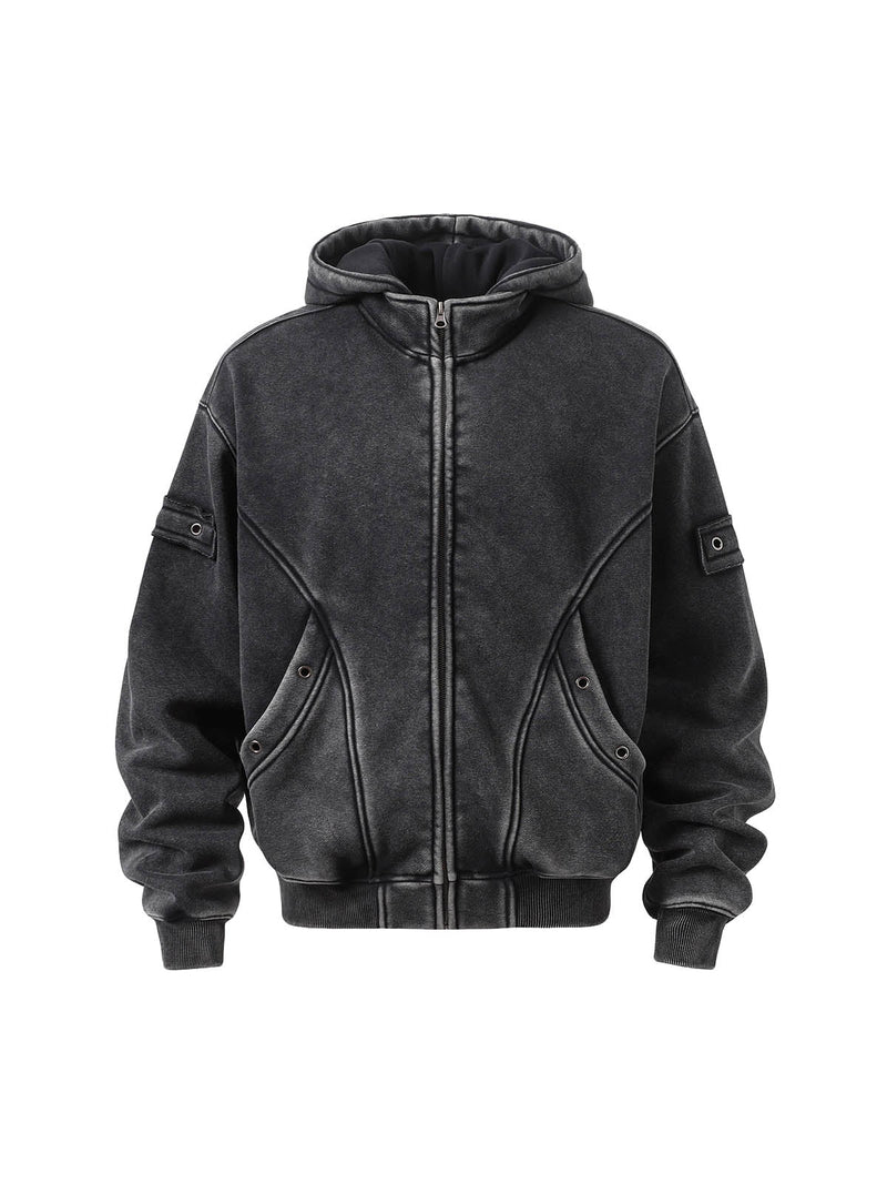 Wasteland Style Washed Zipper Up Sweatshirt