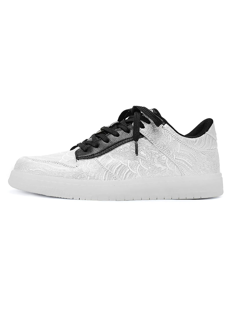 White Silk Embroidered Hip-Hop Sneakers