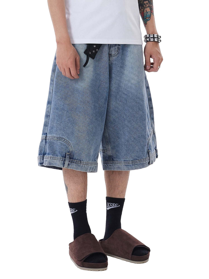 Retro Reverse Design Washed Denim Jorts