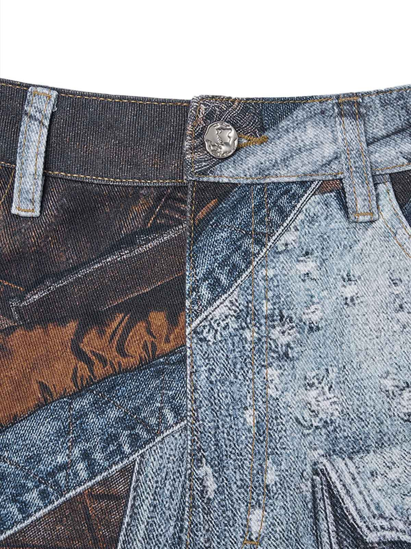 Washed Patchwork Baggy Jeans