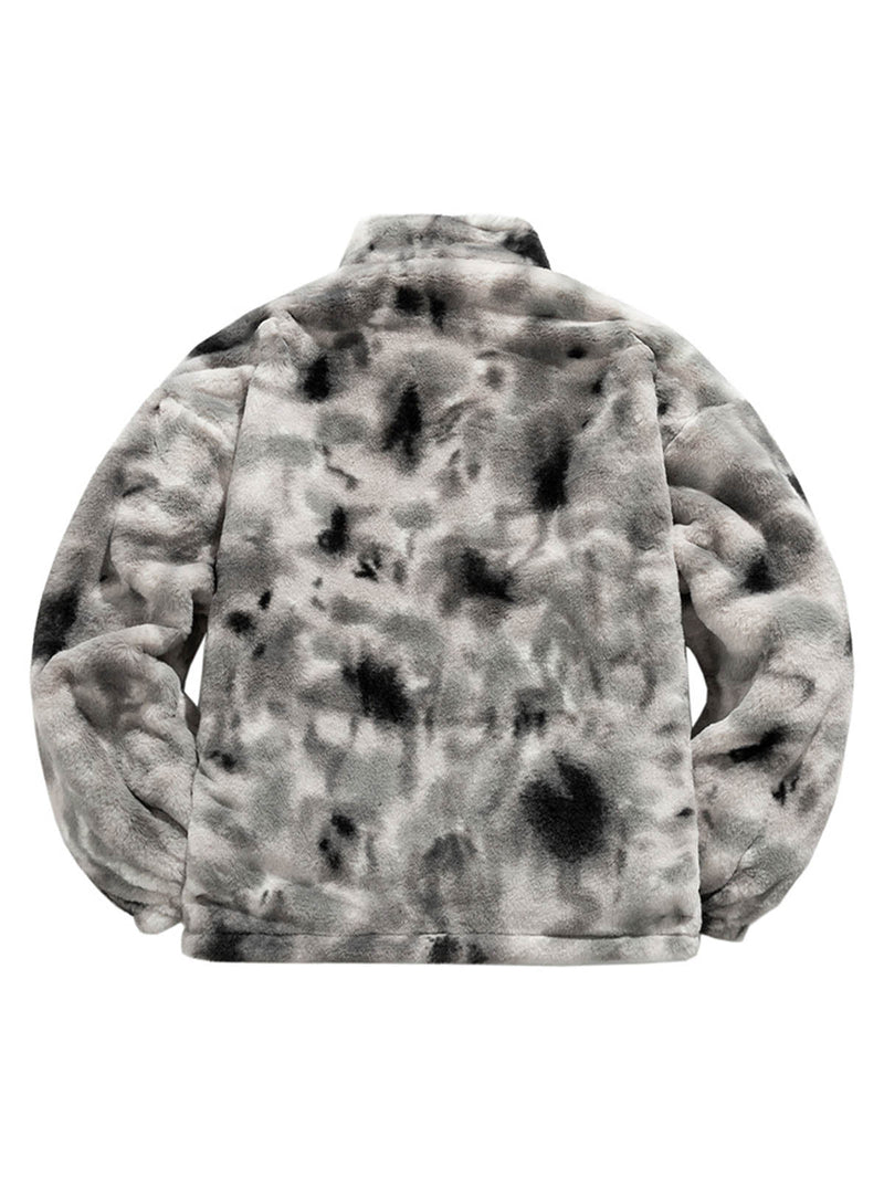 Tie-Dye Stand Collar Cheetah Fur Jacket