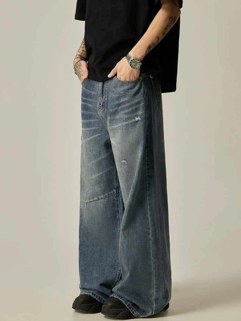 Distressed Patchwork Ultra-Wide Leg Vintage Jeans