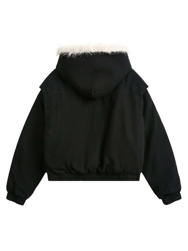 Spliced Fur Hooded Quilted Jacket