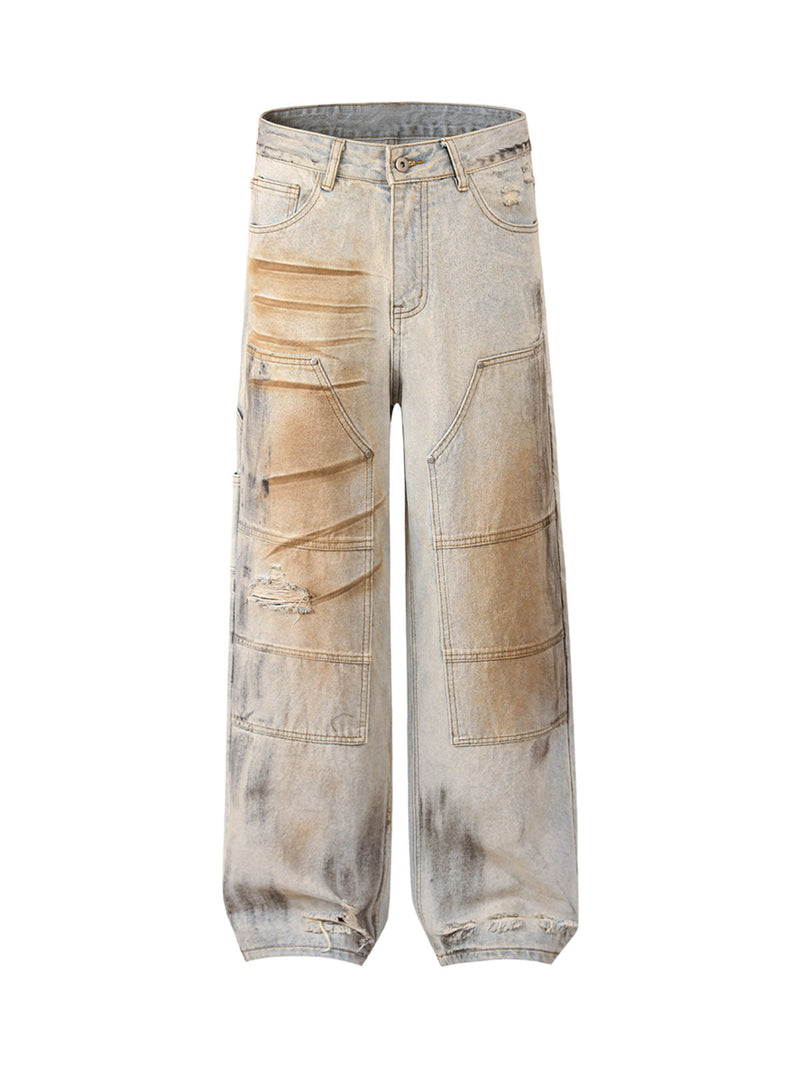 Washed Mud-Dye Straight Jeans