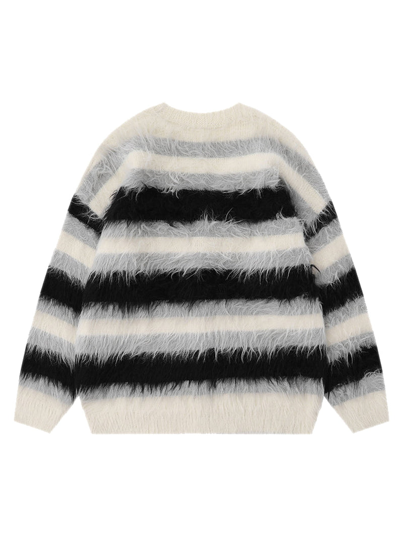 Mohair Striped V-Neck Cardigan Sweater