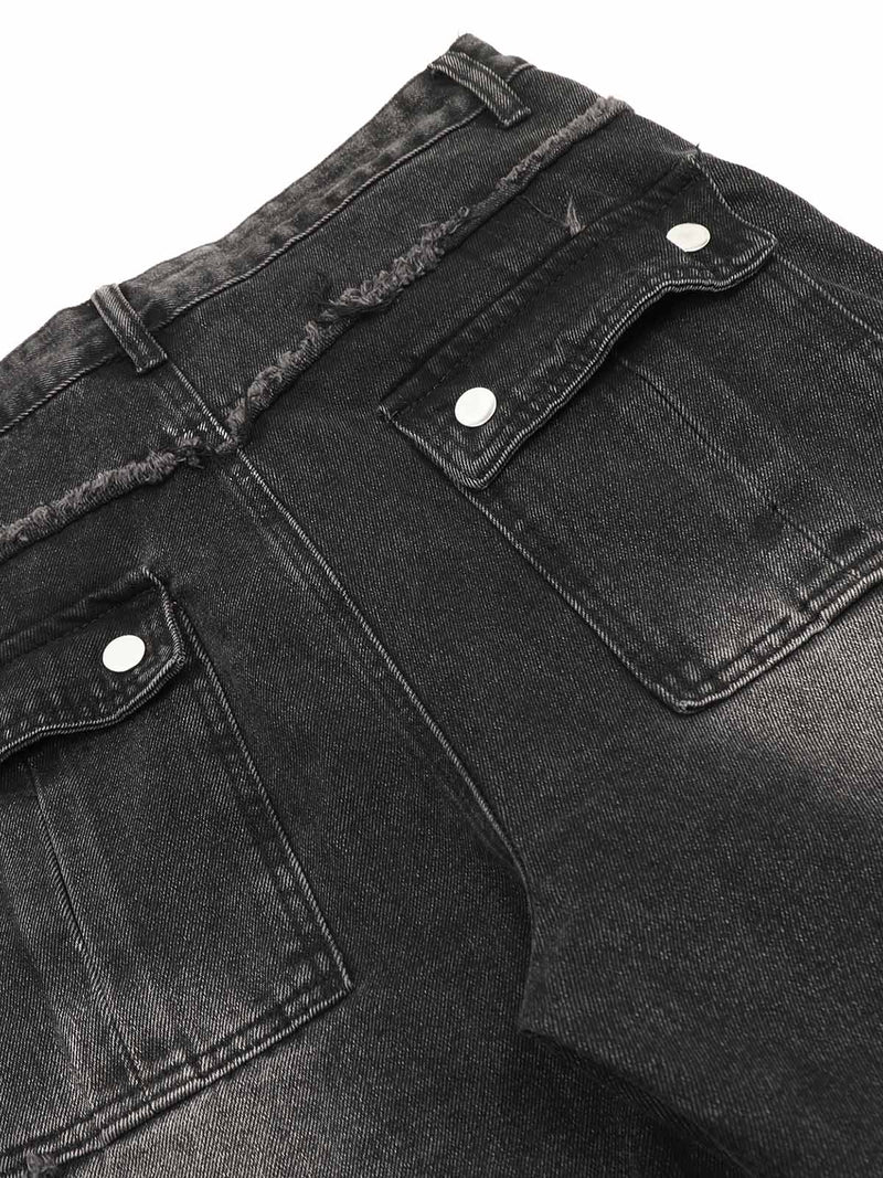 Detressed Raw Edge Multi-pocket Cargo Jeans