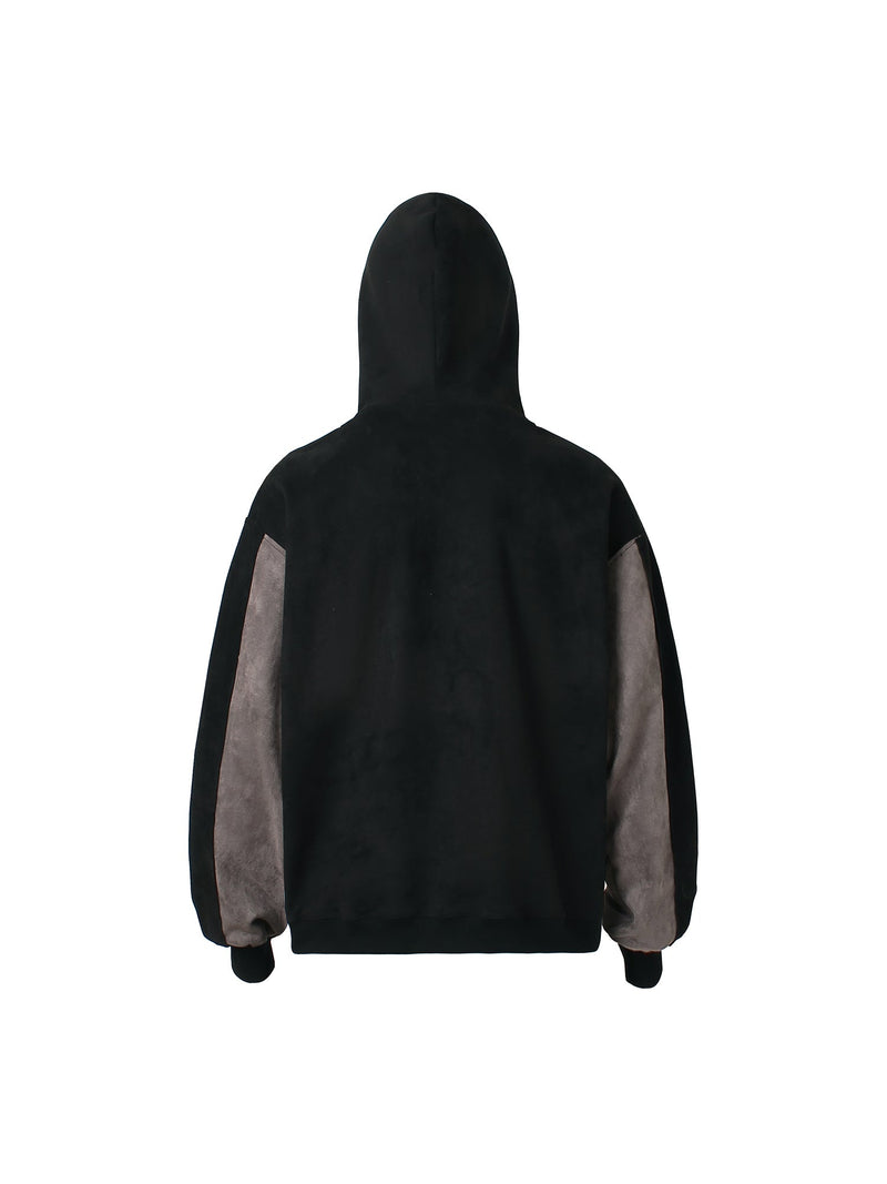 Suede Panel Contrast Color Drop Shoulder Hoodie