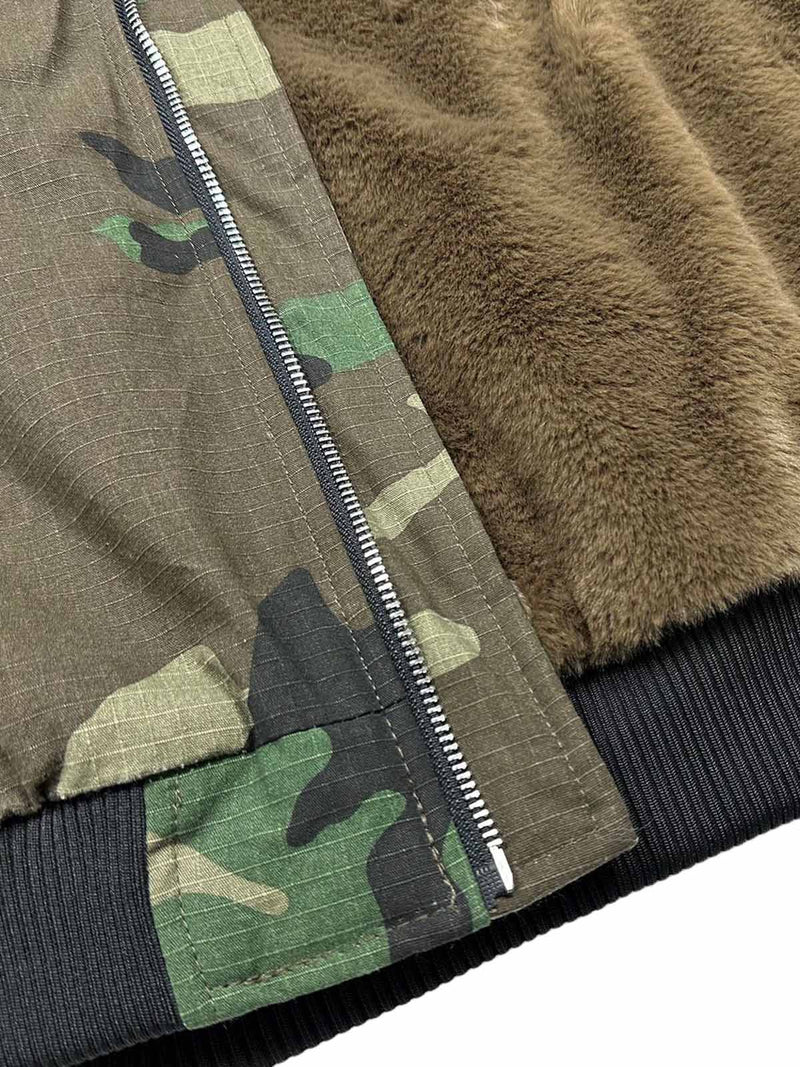 Camouflage Fur Hooded Fleece Jacket