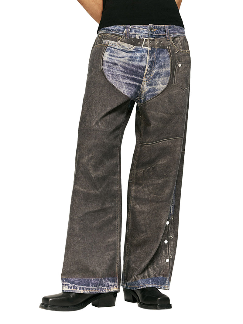 Washed Printed Patchwork Straight Jeans