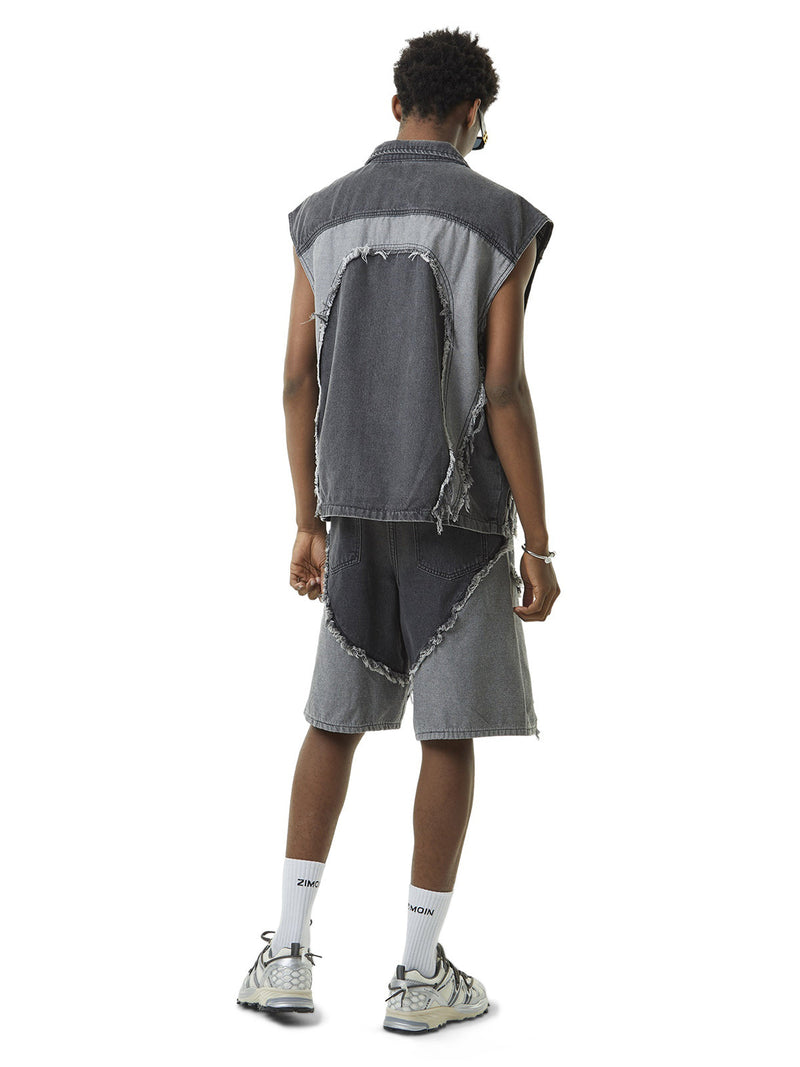 Contrast Denim Heart Stitching Street Rap Vest