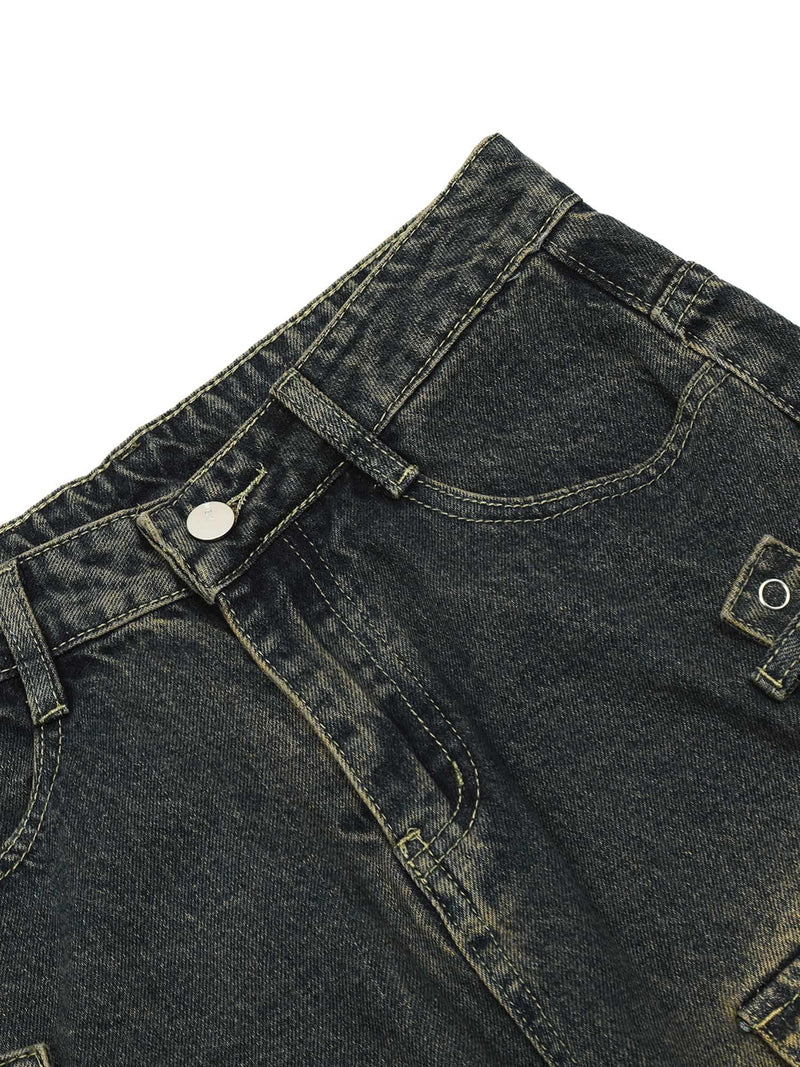 Vintage Washed Web Rivets Hip-Hop Jeans