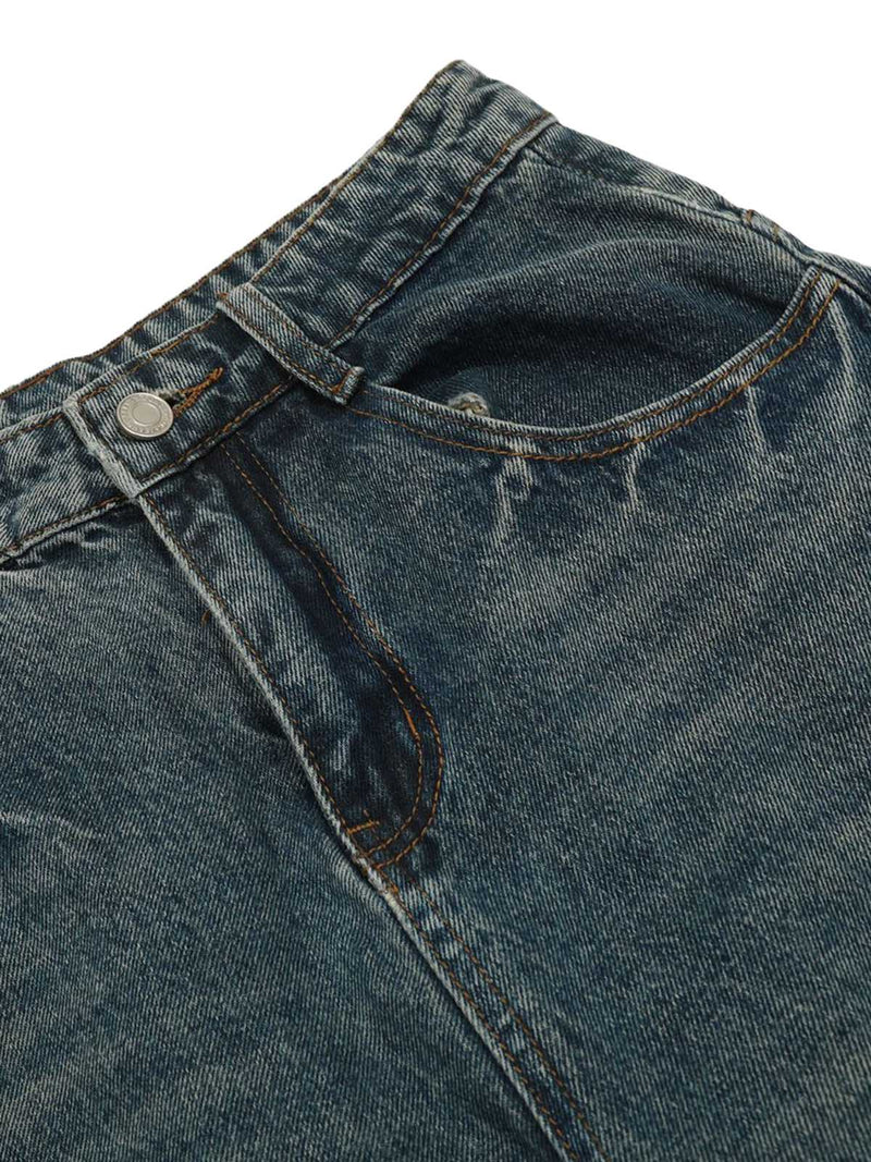 Washed Wide-Leg Balloon Jeans