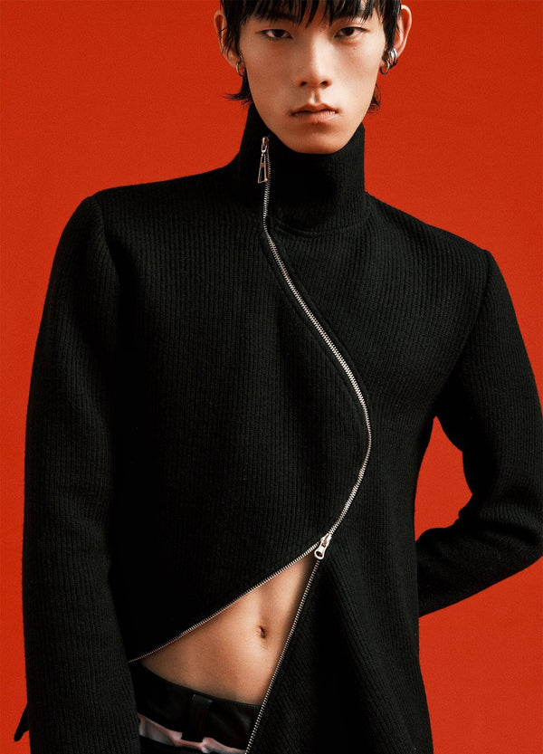 Unisex Wave-Patterned Zipper Turtleneck - chiclara