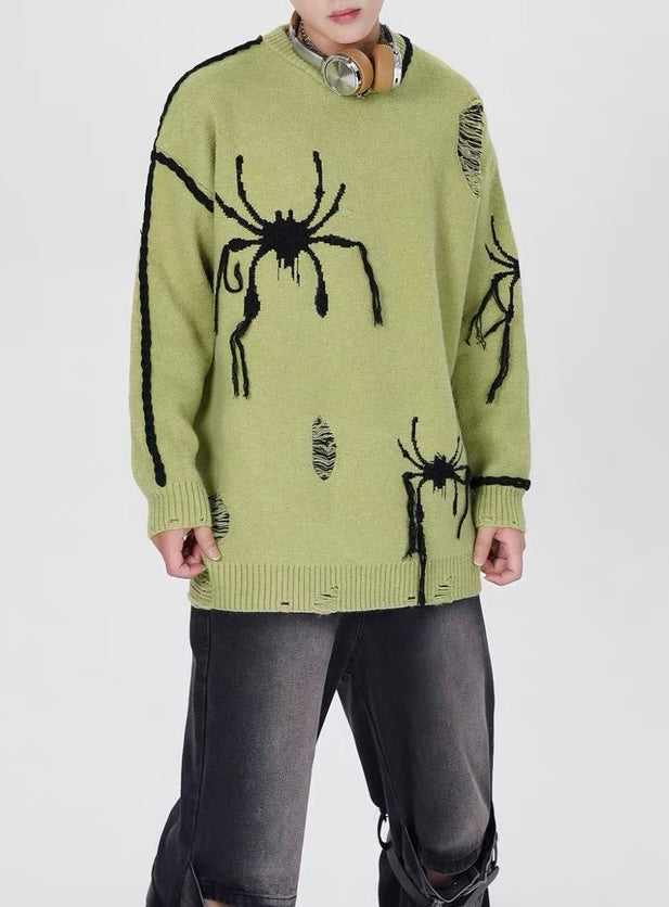 Spider Distressed Oversized Sweater