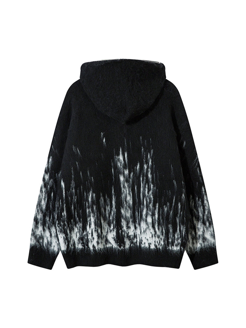 Star Mohair Fuzzy Hooded Zip Up Sweater