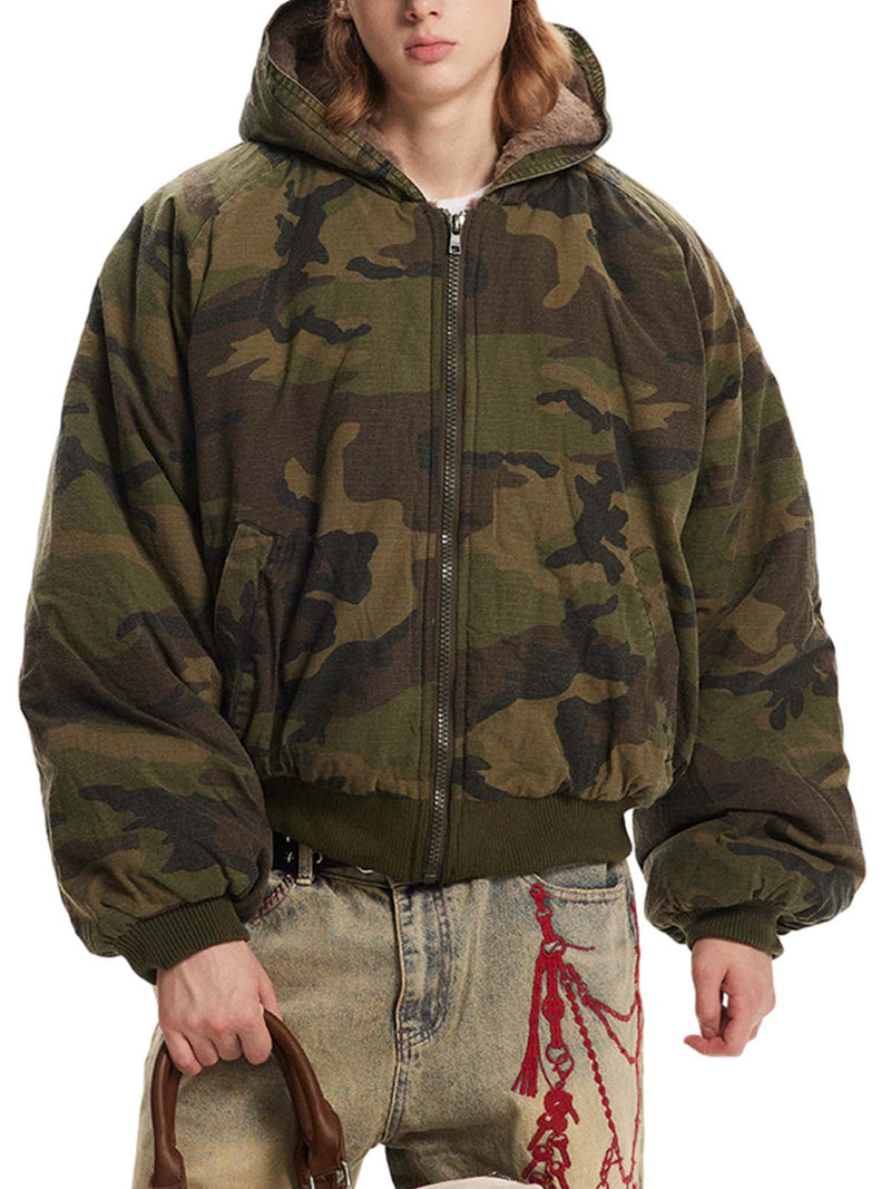 Camouflage Fur Hooded Jacket